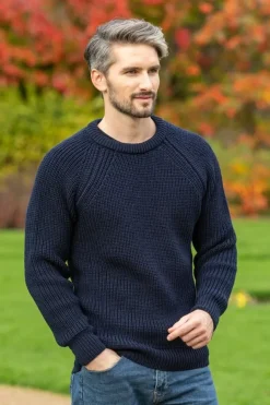 Mens Fisherman Sweaters|Mens Knitwear*Sweater Shop Fisherman Rib Sweater Navy