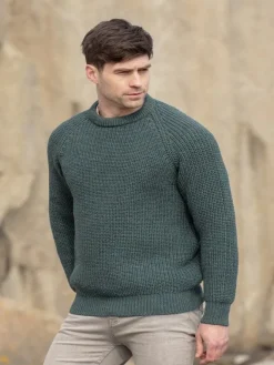 Mens Fisherman Sweaters|Mens Knitwear*Sweater Shop Fisherman Ribbed Crew Moss Green