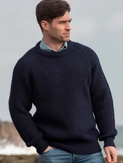 Mens Fisherman Sweaters|Mens Knitwear*Sweater Shop Fisherman Ribbed Crew Navy
