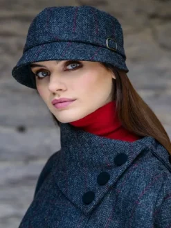 Aran Wool Hats|Ladies Hats*Sweater Shop Flapper Cap Charcoal Red Herringbone Colour 31.