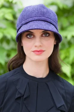 Aran Wool Hats|Ladies Hats*Sweater Shop Flapper Cap Purple Herringbone One Size Colour 213
