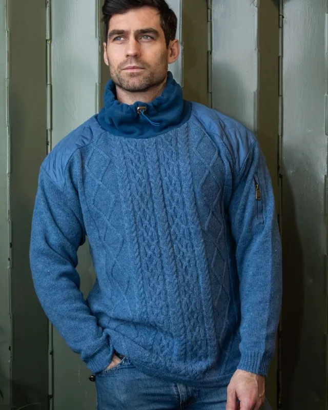 Mens Knitwear*Sweater Shop Fully Lined Cowl Neck Sweater Blue