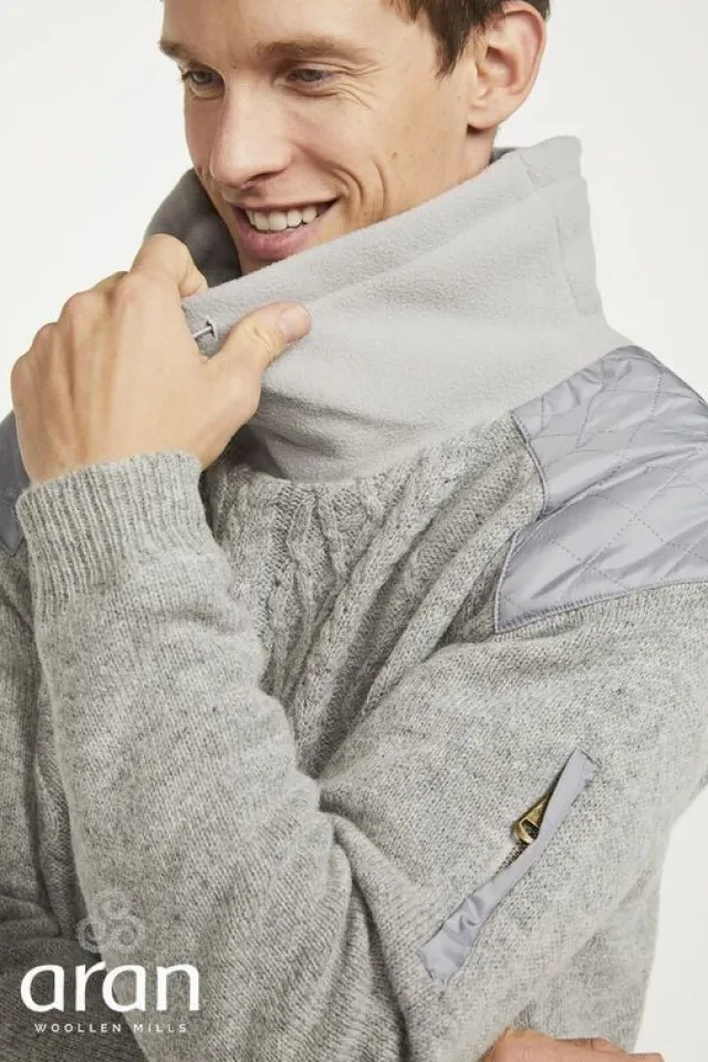 Mens Knitwear*Sweater Shop Fully Lined Cowl Neck Sweater Silver