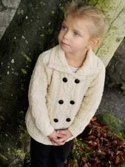 Childrens' Aran Cardigans*Sweater Shop Girls Double Breasted Coat Natural