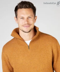 Mens Fisherman Sweaters|Mens Knitwear*Sweater Shop Half Zip Lambswool Sweater Warm Sand