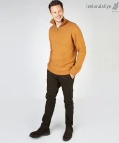 Mens Fisherman Sweaters|Mens Knitwear*Sweater Shop Half Zip Lambswool Sweater Warm Sand