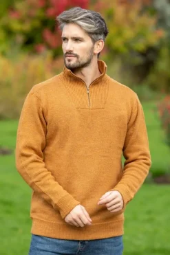 Mens Fisherman Sweaters|Mens Knitwear*Sweater Shop Half Zip Lambswool Sweater Warm Sand