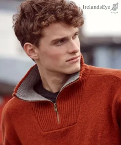 Mens Fisherman Sweaters|Mens Knitwear*Sweater Shop Half Zip Lambswool Sweater Russet