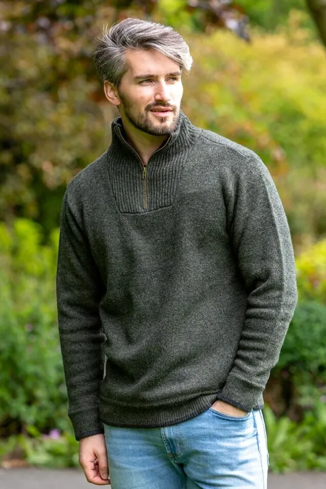 Mens Fisherman Sweaters|Mens Knitwear*Sweater Shop Halfzip Sweater Lambswool A227