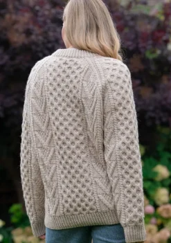 Ladies Cardigans|Womens Aran Fisherman Sweaters*Sweater Shop Handknit Aran Sweater Merino Wool Natural