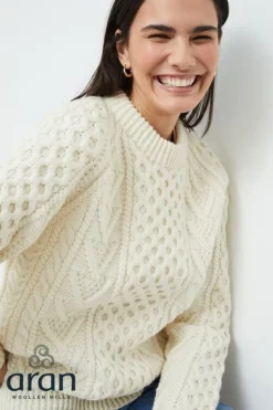 Ladies Cardigans|Womens Aran Fisherman Sweaters*Sweater Shop Handknit Aran Sweater Merino Wool Natural