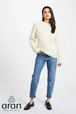 Ladies Cardigans|Womens Aran Fisherman Sweaters*Sweater Shop Handknit Aran Sweater Merino Wool Natural