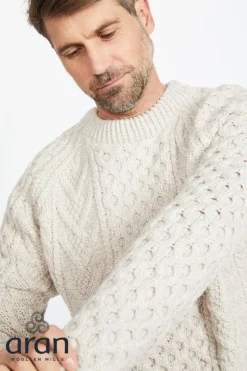 Mens Fisherman Sweaters|Mens Knitwear*Sweater Shop Handknit Irish Aran Fisherman Sweater NATURAL
