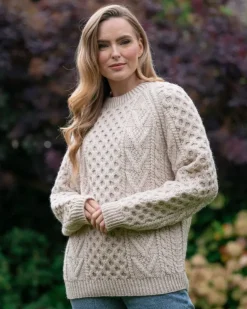 Hand Knit Sweaters|Womens Aran Fisherman Sweaters*Sweater Shop Handknit Womens Plus Size Aran Sweater Beige