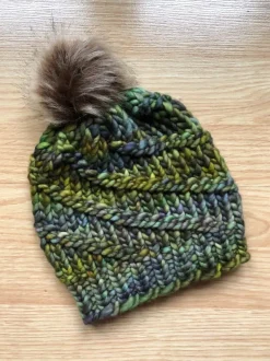 Aran Wool Hats|Ladies Hats*Sweater Shop Handmade in Ireland - Supersoft Hat with pom pom - green mix