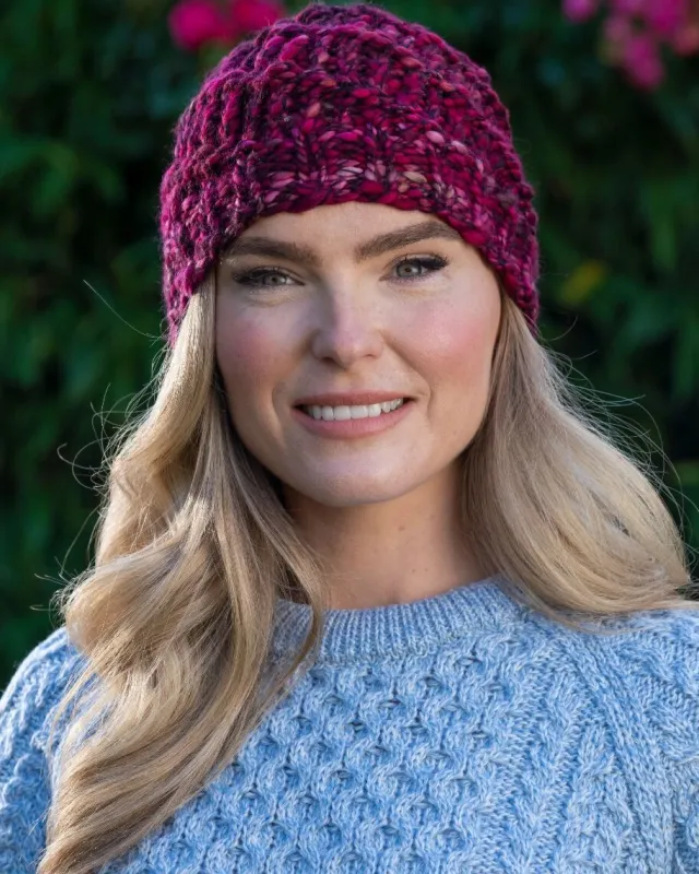 Aran Wool Hats|Ladies Hats*Sweater Shop Handmade in Ireland - Super Soft Merino Wool Hat Fuschia