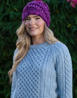 Aran Wool Hats|Ladies Hats*Sweater Shop Handmade in Ireland - Super Soft Merino Wool Hat Purple