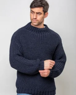 Mens Knitwear*Sweater Shop Heavy Ribbed Merino Wool Sweater Navy