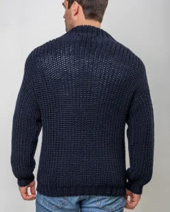 Mens Knitwear*Sweater Shop Heavy Ribbed Merino Wool Sweater Navy