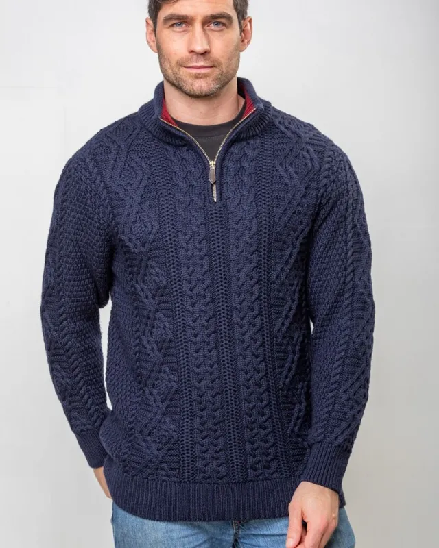 Cashmere And Merino Sweaters|Mens Knitwear*Sweater Shop Heavyweight Extra Fine Merino Wool Half Zip Sweater - Navy