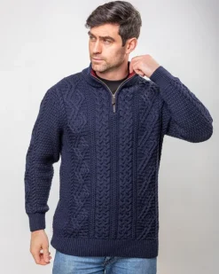 Cashmere And Merino Sweaters|Mens Knitwear*Sweater Shop Heavyweight Extra Fine Merino Wool Half Zip Sweater - Navy