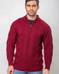 Cashmere And Merino Sweaters|Mens Knitwear*Sweater Shop Heavyweight Extra Fine Merino Wool Half Zip Sweater - Berry