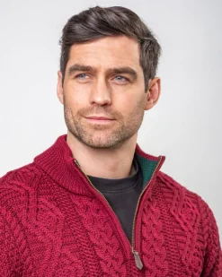 Cashmere And Merino Sweaters|Mens Knitwear*Sweater Shop Heavyweight Extra Fine Merino Wool Half Zip Sweater - Berry