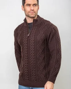 Cashmere And Merino Sweaters|Mens Knitwear*Sweater Shop Heavyweight Extra Fine Merino Wool Half Zip Sweater - Brown