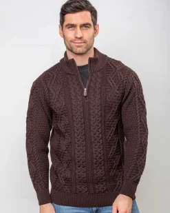 Cashmere And Merino Sweaters|Mens Knitwear*Sweater Shop Heavyweight Extra Fine Merino Wool Half Zip Sweater - Brown