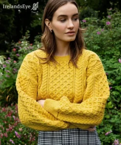 Womens Irish Knitwear|Womens Aran Fisherman Sweaters*Sweater Shop Honeysuckle Cropped Aran Sweater Sunflower
