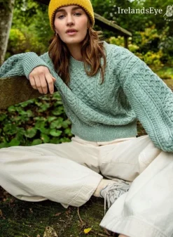 Ladies Cardigans|Womens Aran Fisherman Sweaters*Sweater Shop Honeysuckle Cropped Aran Sweater Sage