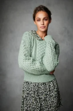 Ladies Cardigans|Womens Aran Fisherman Sweaters*Sweater Shop Honeysuckle Cropped Aran Sweater Sage