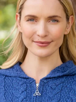 Womens Aran & Tweed Coats|Womens Irish Knitwear*Sweater Shop Hooded Zip Coat - Blue Marl