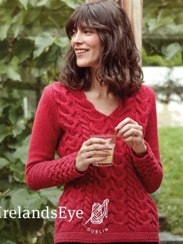 Womens Irish Knitwear|Cashmere And Merino Wool Sweaters*Sweater Shop Horseshoe Cable v Neck Sweater - Bramble