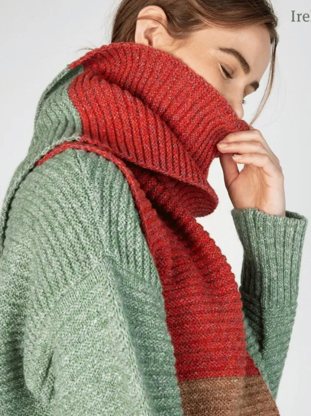 Ladies Merino Wool Scarves|Ladies Wool Cashmere Scarves*Sweater Shop IrelandsEye Knitwear u2018Elderu2019 Contrast Panel Scarf Apple Sunset