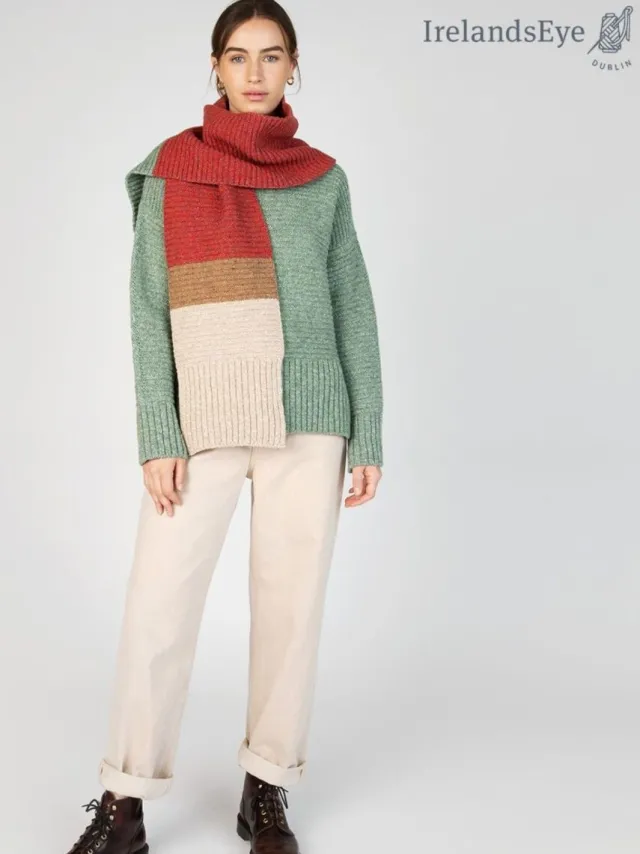 Ladies Merino Wool Scarves|Ladies Wool Cashmere Scarves*Sweater Shop IrelandsEye Knitwear u2018Elderu2019 Contrast Panel Scarf Apple Sunset