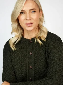 Ladies Cardigans|Womens Irish Knitwear*Sweater Shop Irish Aran Cardigan Army Green