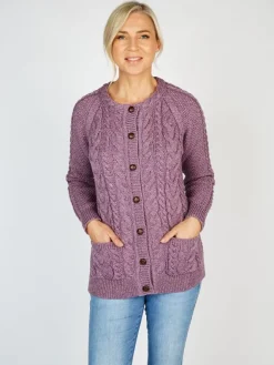 Womens Irish Knitwear|Ladies Cardigans*Sweater Shop Irish Aran Cardigan Lavender