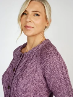 Womens Irish Knitwear|Ladies Cardigans*Sweater Shop Irish Aran Cardigan Lavender