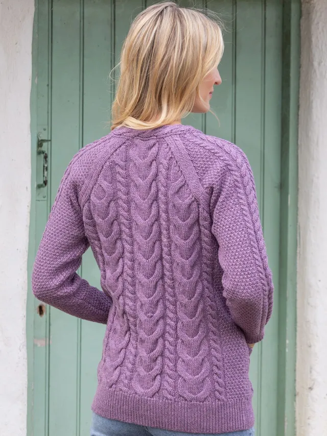 Womens Irish Knitwear|Ladies Cardigans*Sweater Shop Irish Aran Cardigan Lavender
