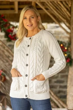 Womens Irish Knitwear|Ladies Cardigans*Sweater Shop Irish Aran Cardigan Natural