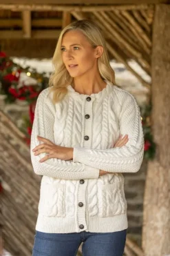 Womens Irish Knitwear|Ladies Cardigans*Sweater Shop Irish Aran Cardigan Natural