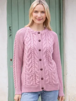 Ladies Cardigans*Sweater Shop Irish aran Cardigan Rose