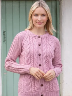 Ladies Cardigans*Sweater Shop Irish aran Cardigan Rose