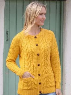 Womens Irish Knitwear|Ladies Cardigans*Sweater Shop Irish Aran Cardigan Yellow
