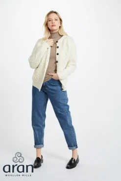 Womens Irish Knitwear|Hand Knit Sweaters*Sweater Shop Irish Aran Handknit Lumber Cardigan Natural