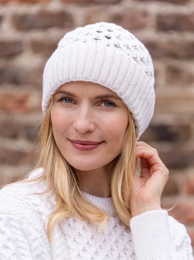 Aran Wool Hats|Ladies Hats*Sweater Shop Irish Aran Hat Natural