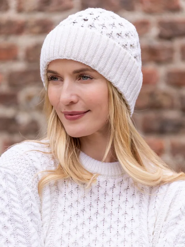 Aran Wool Hats|Ladies Hats*Sweater Shop Irish Aran Hat Natural