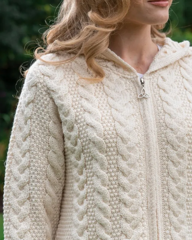 Womens Aran & Tweed Coats|Womens Irish Knitwear*Sweater Shop Irish Aran Hooded Coat Natural