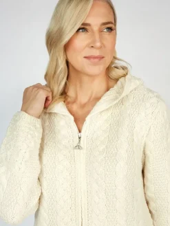 Womens Aran & Tweed Coats|Womens Irish Knitwear*Sweater Shop Irish Aran Hooded Coat Natural